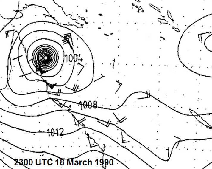 Cyclone Ivor 1990: mean sea level 18 March